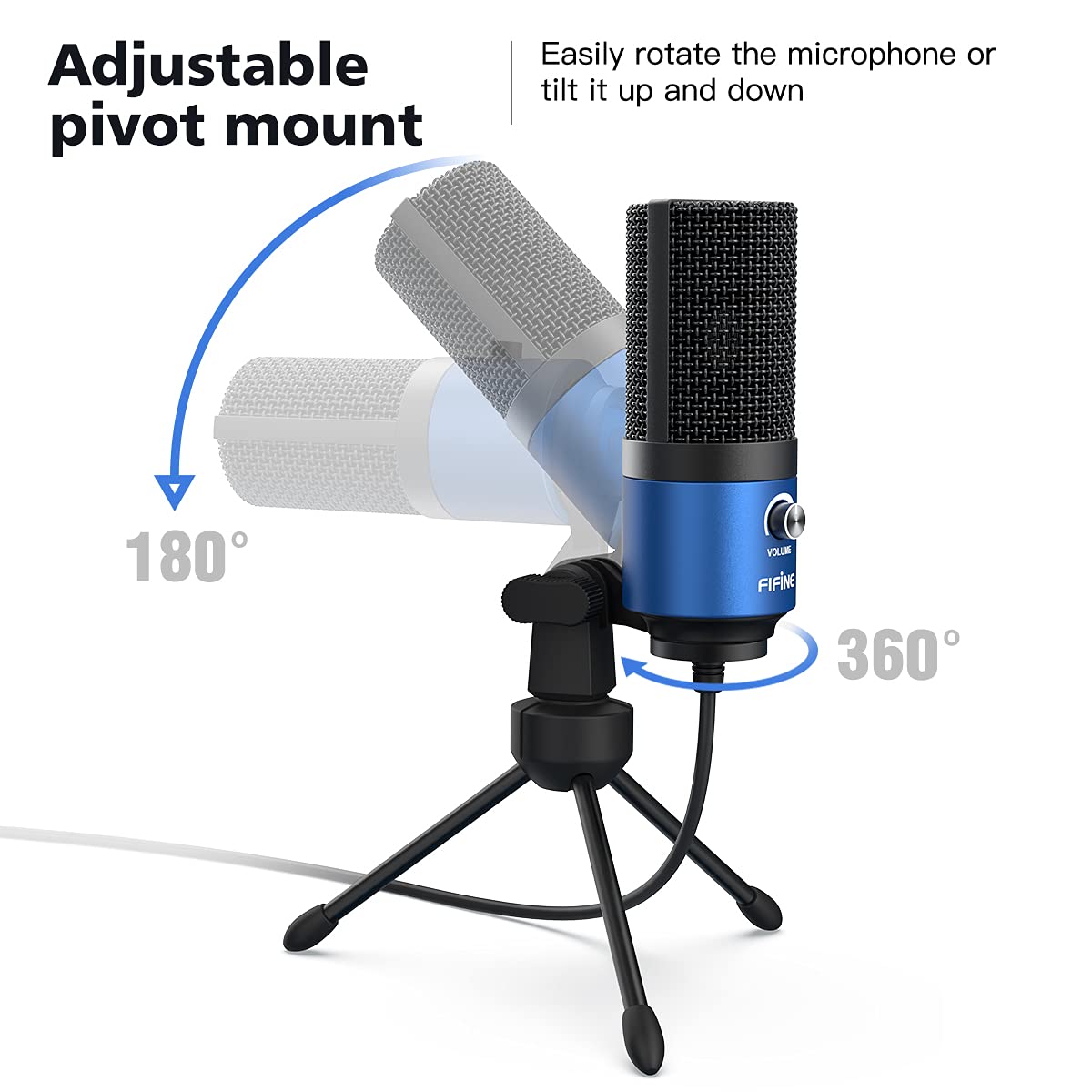 FIFINE USB Computer Microphone for Recording YouTube Video Voice Over Vocals for Mac & PC, Condenser Mic with Gain Control for H